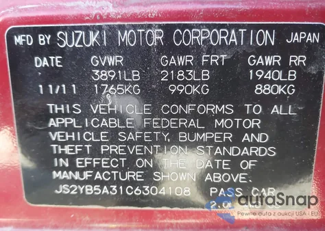 2012 Suzuki Sx4 Premium/Tech Valu Pkg (Nav) from USA, damaged, VIN JS2YB5A31C6304108